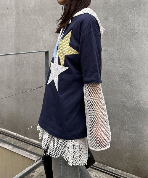 CIAOPANIC（チャオパニック）の「スターパッチワークTee（Tシャツ/カットソー・レディース・チャコールグレー/ネイビー/ホワイト・ONE SIZE）」の22枚目の写真