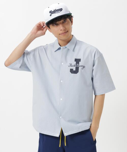 Jack Bunny!!（ジャックバニー）の「【Jack Bunny!!】吸水速乾ストライプ半袖シャツ（シャツ/ブラウス・メンズ・ネイビー/ブルー・LARGE/X-LARGE/MEDIUM）」の3枚目の写真