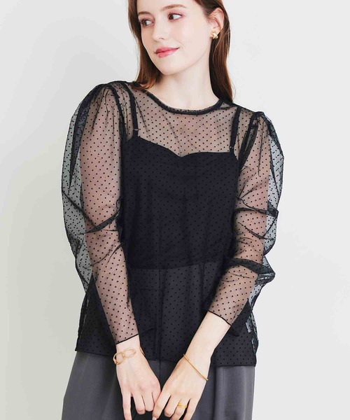 PICCIN PERLA(ピッチンペルラ)の「フロッキードットシアーブラウス(キャミ付き)(シャツ/ブラウス・レディース・ブラック・M)」の2枚目の写真