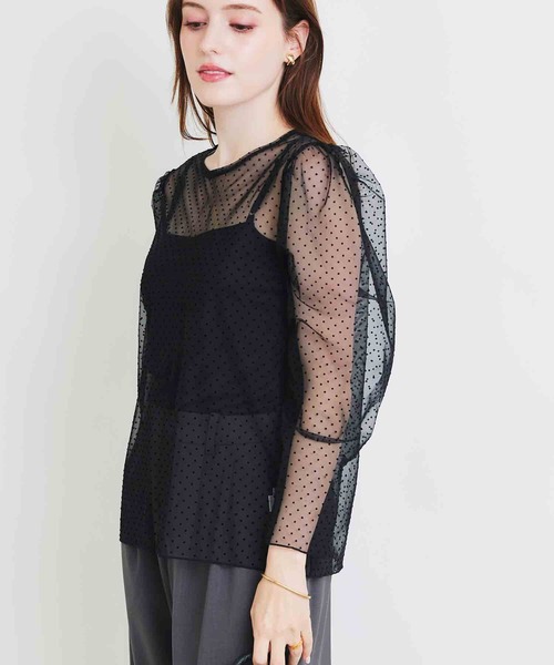 PICCIN PERLA(ピッチンペルラ)の「フロッキードットシアーブラウス(キャミ付き)(シャツ/ブラウス・レディース・ブラック・M)」の4枚目の写真