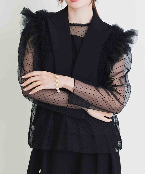 PICCIN PERLA(ピッチンペルラ)の「フロッキードットシアーブラウス(キャミ付き)(シャツ/ブラウス・レディース・ブラック・M)」の9枚目の写真
