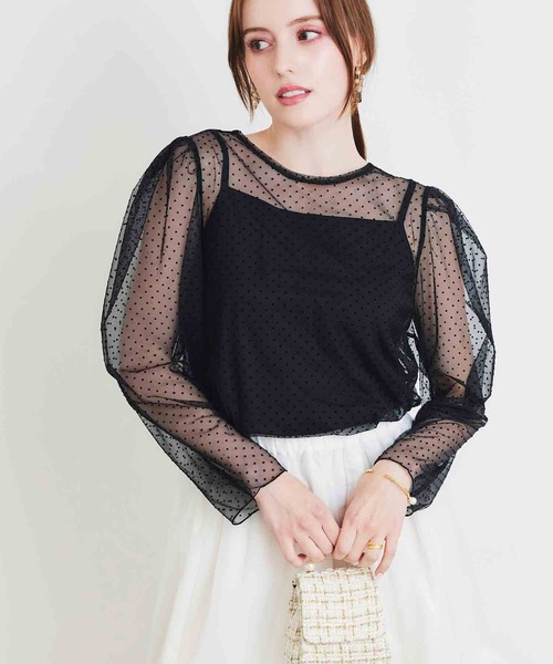 PICCIN PERLA(ピッチンペルラ)の「フロッキードットシアーブラウス(キャミ付き)(シャツ/ブラウス・レディース・ブラック・M)」の12枚目の写真
