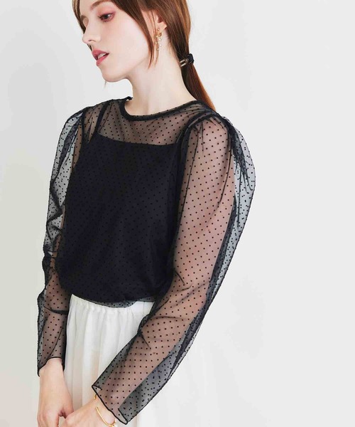 PICCIN PERLA(ピッチンペルラ)の「フロッキードットシアーブラウス(キャミ付き)(シャツ/ブラウス・レディース・ブラック・M)」の14枚目の写真
