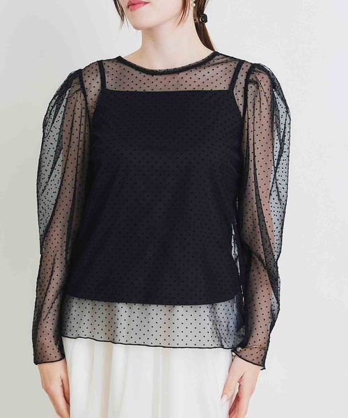 PICCIN PERLA(ピッチンペルラ)の「フロッキードットシアーブラウス(キャミ付き)(シャツ/ブラウス・レディース・ブラック・M)」の17枚目の写真