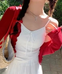 「大人可愛いを叶える」カップ付きレースリボン リブキャミソール