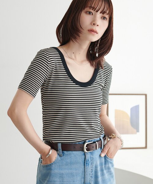 DISCOAT（ディスコート）の「【万能インナー♪/WEB限定】前後2WAYUネック半袖Tシャツ（Tシャツ/カットソー・レディース・アイボリー/ブラック/ホワイト/グレー・FREE）」の2枚目の写真
