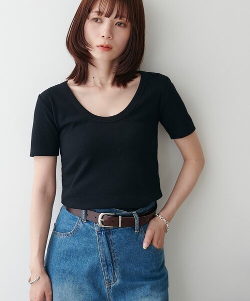 DISCOAT（ディスコート）の「【万能インナー♪/WEB限定】前後2WAYUネック半袖Tシャツ（Tシャツ/カットソー・レディース・アイボリー/ブラック/ホワイト/グレー・FREE）」の3枚目の写真