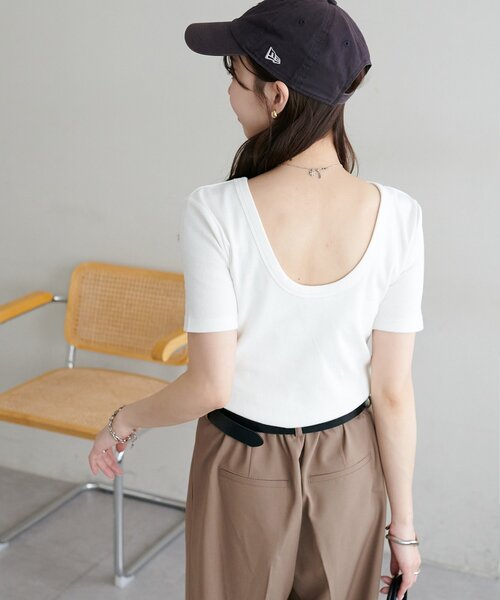 DISCOAT（ディスコート）の「【万能インナー♪/WEB限定】前後2WAYUネック半袖Tシャツ（Tシャツ/カットソー・レディース・アイボリー/ブラック/ホワイト/グレー・FREE）」の19枚目の写真