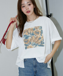 PUBLUX/パブリュクス 花 ニュアンス アート ボックスプリント ビッグシルエット Tシャツ　限定展開