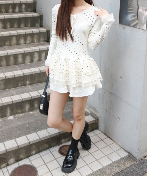 ALLuRing ChaRm(アリュリングチャーム)の「Frill Lace Tiered Layered Dot Top / フリルレースティアードレイヤードドットトップス(シャツ/ブラウス・レディース・ホワイト・FREE)」の5枚目の写真