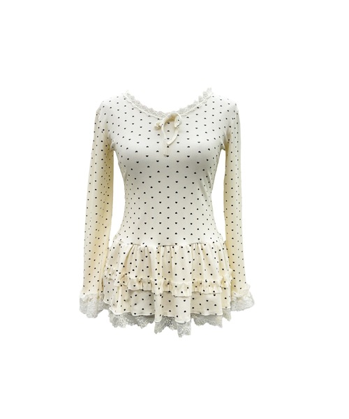 ALLuRing ChaRm(アリュリングチャーム)の「Frill Lace Tiered Layered Dot Top / フリルレースティアードレイヤードドットトップス(シャツ/ブラウス・レディース・ホワイト・FREE)」の12枚目の写真