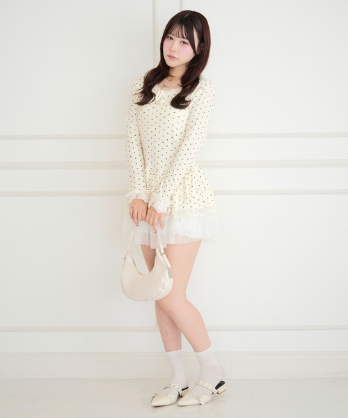 ALLuRing ChaRm(アリュリングチャーム)の「Frill Lace Tiered Layered Dot Top / フリルレースティアードレイヤードドットトップス(シャツ/ブラウス・レディース・ホワイト・FREE)」の17枚目の写真