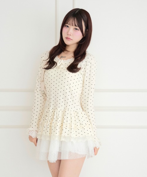 ALLuRing ChaRm(アリュリングチャーム)の「Frill Lace Tiered Layered Dot Top / フリルレースティアードレイヤードドットトップス(シャツ/ブラウス・レディース・ホワイト・FREE)」の8枚目の写真