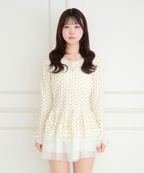 ALLuRing ChaRm(アリュリングチャーム)の「Frill Lace Tiered Layered Dot Top / フリルレースティアードレイヤードドットトップス(シャツ/ブラウス・レディース・ホワイト・FREE)」の9枚目の写真