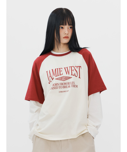 JAMIE WEST(ジェイミーウエスト)の「レトロレタリングレギュラーレグランTシャツ(バーガンディ)(Tシャツ/カットソー・レディース・その他・X-LARGE/MEDIUM/LARGE)」の1枚目の写真