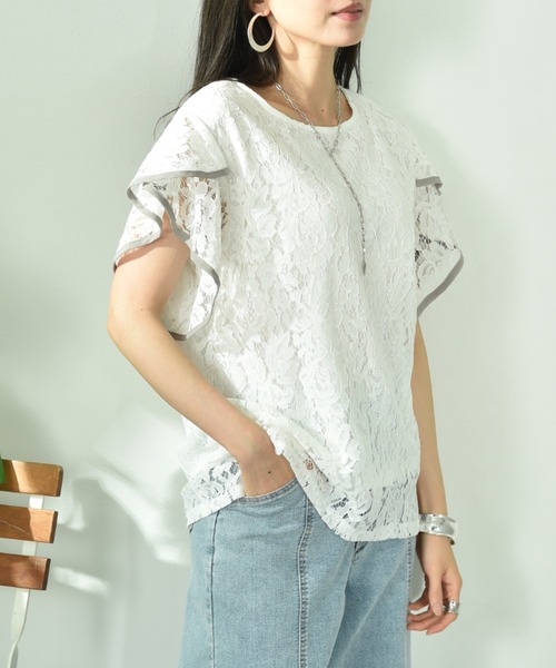 INTERPLANET(インタープラネット)の「コード刺繍レース配色パイピングフリルブラウス(シャツ/ブラウス・レディース・オフホワイト/サックスブルー/ブラック・FREE)」の11枚目の写真