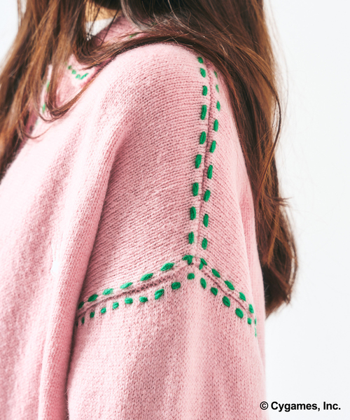 お値下げ致しました　ピンク メッシュ 半袖ニット キャラクター刺繍 ウマ娘 × 417 EDIFICE】 Hand stitch KNIT（ニット/セーター）｜417