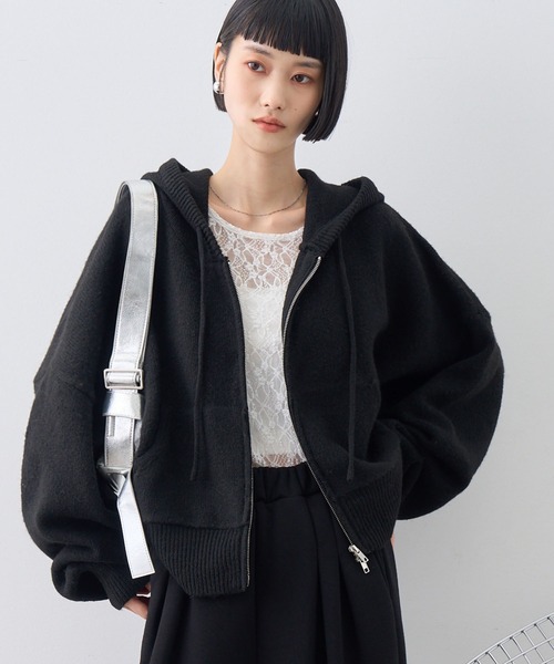 NOGLE(ノグル)の「【NOGLE/ノグル】ウール混ダブルZIPドルマンニットパーカー(パーカー・レディース・グレー/ブラウン/ブラック/ネイビー/ホワイト/レッド/ライトグレー・FREE)」の15枚目の写真