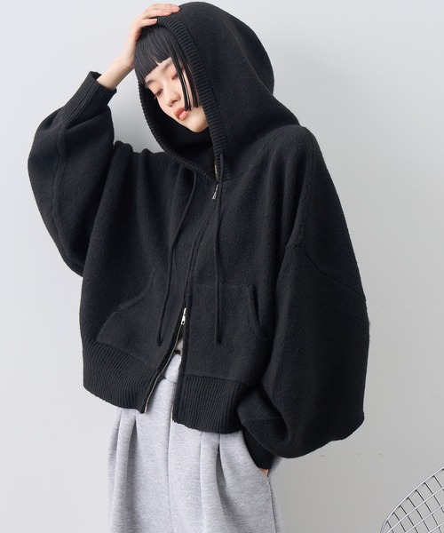 NOGLE(ノグル)の「【NOGLE/ノグル】ウール混ダブルZIPドルマンニットパーカー(パーカー・レディース・グレー/ブラウン/ブラック/ネイビー/ホワイト/レッド/ライトグレー・FREE)」の16枚目の写真