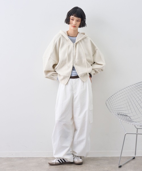 NOGLE(ノグル)の「【NOGLE/ノグル】ウール混ダブルZIPドルマンニットパーカー(パーカー・レディース・グレー/ブラウン/ブラック/ネイビー/ホワイト/レッド/ライトグレー・FREE)」の9枚目の写真