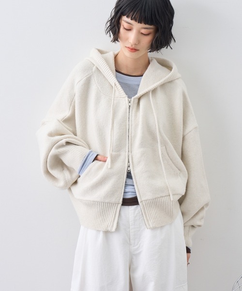 NOGLE(ノグル)の「【NOGLE/ノグル】ウール混ダブルZIPドルマンニットパーカー(パーカー・レディース・グレー/ブラウン/ブラック/ネイビー/ホワイト/レッド/ライトグレー・FREE)」の10枚目の写真