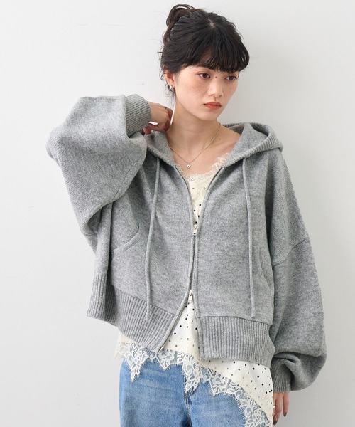 NOGLE(ノグル)の「【NOGLE/ノグル】ウール混ダブルZIPドルマンニットパーカー(パーカー・レディース・グレー/ブラウン/ブラック/ネイビー/ホワイト/レッド/ライトグレー・FREE)」の19枚目の写真
