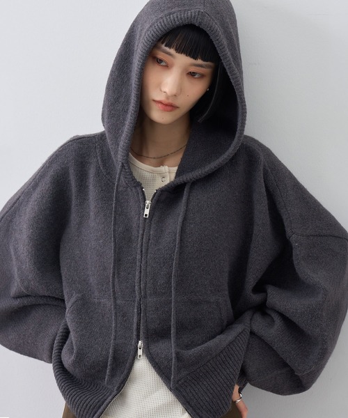 NOGLE(ノグル)の「【NOGLE/ノグル】ウール混ダブルZIPドルマンニットパーカー(パーカー・レディース・グレー/ブラウン/ブラック/ネイビー/ホワイト/レッド/ライトグレー・FREE)」の13枚目の写真