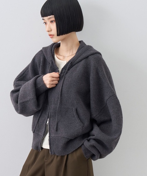 NOGLE(ノグル)の「【NOGLE/ノグル】ウール混ダブルZIPドルマンニットパーカー(パーカー・レディース・グレー/ブラウン/ブラック/ネイビー/ホワイト/レッド/ライトグレー・FREE)」の12枚目の写真