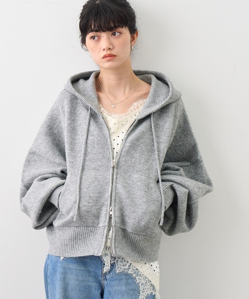 NOGLE(ノグル)の「【NOGLE/ノグル】ウール混ダブルZIPドルマンニットパーカー(パーカー・レディース・グレー/ブラウン/ブラック/ネイビー/ホワイト/レッド/ライトグレー・FREE)」の18枚目の写真
