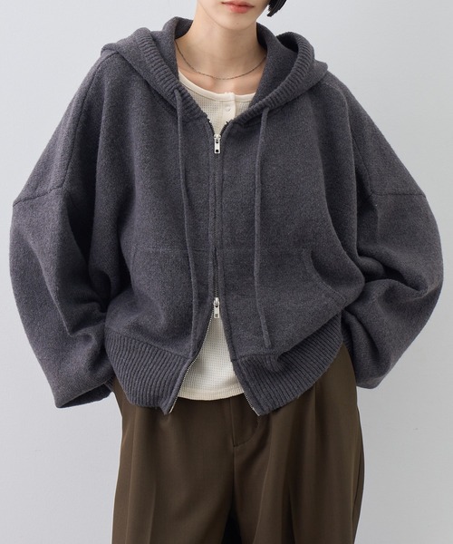 NOGLE(ノグル)の「【NOGLE/ノグル】ウール混ダブルZIPドルマンニットパーカー(パーカー・レディース・グレー/ブラウン/ブラック/ネイビー/ホワイト/レッド/ライトグレー・FREE)」の10枚目の写真