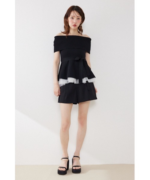 rienda(リエンダ)の「チュールレイヤードハーフスリーブニットトップス 春服 夏服(ニット/セーター・レディース・ブラック/ベージュ/ホワイト/ピンク・FREE)」の13枚目の写真