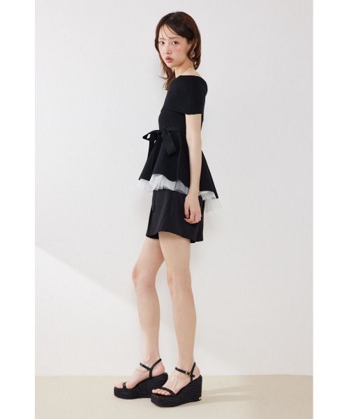 rienda(リエンダ)の「チュールレイヤードハーフスリーブニットトップス 春服 夏服(ニット/セーター・レディース・ブラック/ベージュ/ホワイト/ピンク・FREE)」の14枚目の写真