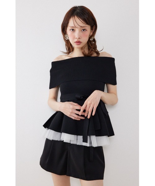 rienda(リエンダ)の「チュールレイヤードハーフスリーブニットトップス 春服 夏服(ニット/セーター・レディース・ブラック/ベージュ/ホワイト/ピンク・FREE)」の12枚目の写真