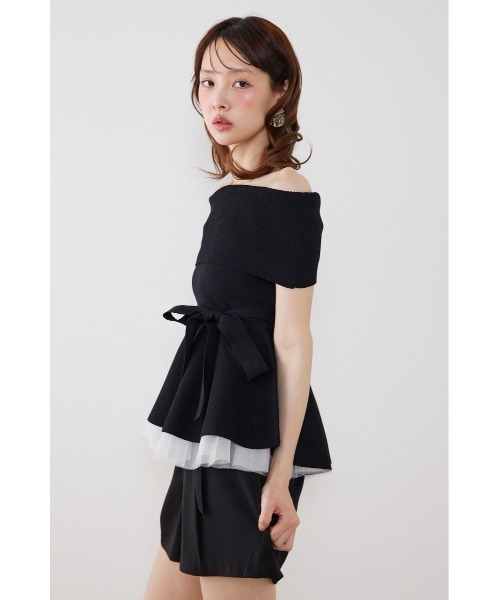 rienda(リエンダ)の「チュールレイヤードハーフスリーブニットトップス 春服 夏服(ニット/セーター・レディース・ブラック/ベージュ/ホワイト/ピンク・FREE)」の15枚目の写真