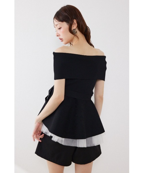 rienda(リエンダ)の「チュールレイヤードハーフスリーブニットトップス 春服 夏服(ニット/セーター・レディース・ブラック/ベージュ/ホワイト/ピンク・FREE)」の16枚目の写真