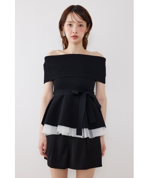 rienda(リエンダ)の「チュールレイヤードハーフスリーブニットトップス 春服 夏服(ニット/セーター・レディース・ブラック/ベージュ/ホワイト/ピンク・FREE)」の17枚目の写真