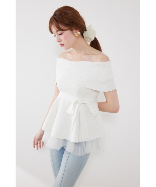rienda(リエンダ)の「チュールレイヤードハーフスリーブニットトップス 春服 夏服(ニット/セーター・レディース・ブラック/ベージュ/ホワイト/ピンク・FREE)」の8枚目の写真