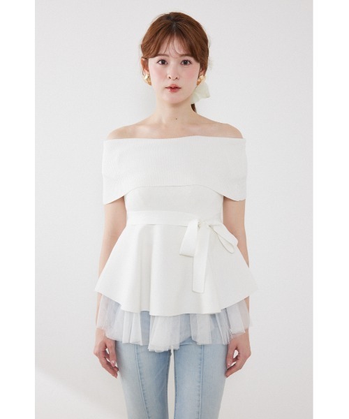 rienda(リエンダ)の「チュールレイヤードハーフスリーブニットトップス 春服 夏服(ニット/セーター・レディース・ブラック/ベージュ/ホワイト/ピンク・FREE)」の10枚目の写真