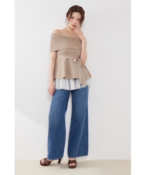 rienda(リエンダ)の「チュールレイヤードハーフスリーブニットトップス 春服 夏服(ニット/セーター・レディース・ブラック/ベージュ/ホワイト/ピンク・FREE)」の19枚目の写真