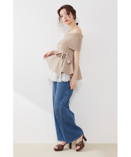 rienda(リエンダ)の「チュールレイヤードハーフスリーブニットトップス 春服 夏服(ニット/セーター・レディース・ブラック/ベージュ/ホワイト/ピンク・FREE)」の20枚目の写真