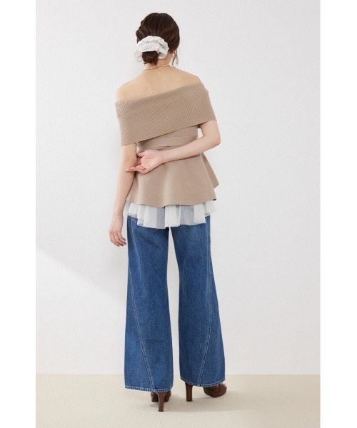 rienda(リエンダ)の「チュールレイヤードハーフスリーブニットトップス 春服 夏服(ニット/セーター・レディース・ブラック/ベージュ/ホワイト/ピンク・FREE)」の21枚目の写真