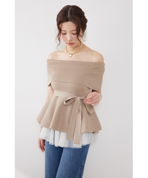 rienda(リエンダ)の「チュールレイヤードハーフスリーブニットトップス 春服 夏服(ニット/セーター・レディース・ブラック/ベージュ/ホワイト/ピンク・FREE)」の18枚目の写真