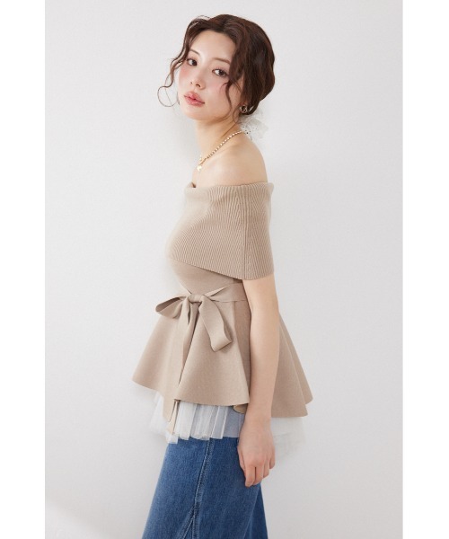 rienda(リエンダ)の「チュールレイヤードハーフスリーブニットトップス 春服 夏服(ニット/セーター・レディース・ブラック/ベージュ/ホワイト/ピンク・FREE)」の22枚目の写真