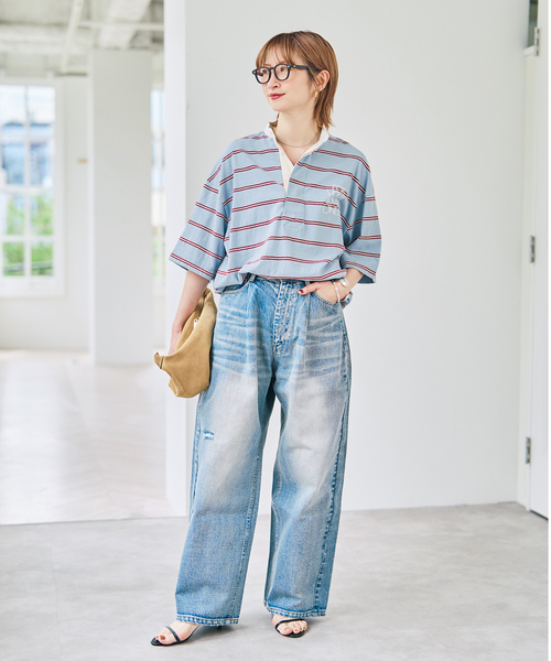 Spick & Span(スピックアンドスパン)の「melple / メイプル Seaview Rugger Shirt(Tシャツ/カットソー・レディース・サックスブルー/ブラック・SMALL)」の4枚目の写真
