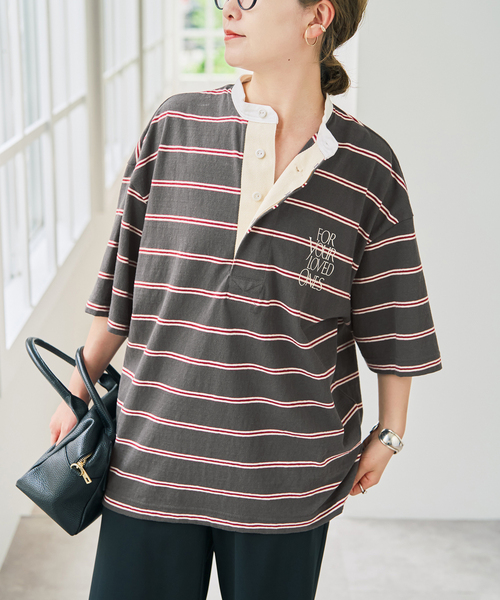Spick & Span(スピックアンドスパン)の「melple / メイプル Seaview Rugger Shirt(Tシャツ/カットソー・レディース・サックスブルー/ブラック・SMALL)」の5枚目の写真