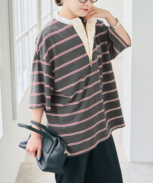 Spick & Span(スピックアンドスパン)の「melple / メイプル Seaview Rugger Shirt(Tシャツ/カットソー・レディース・サックスブルー/ブラック・SMALL)」の7枚目の写真