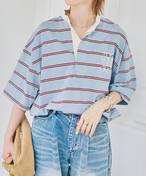 Spick & Span(スピックアンドスパン)の「melple / メイプル Seaview Rugger Shirt(Tシャツ/カットソー・レディース・サックスブルー/ブラック・SMALL)」の10枚目の写真