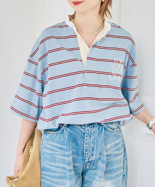 Spick & Span(スピックアンドスパン)の「melple / メイプル Seaview Rugger Shirt(Tシャツ/カットソー・レディース・サックスブルー/ブラック・SMALL)」の11枚目の写真