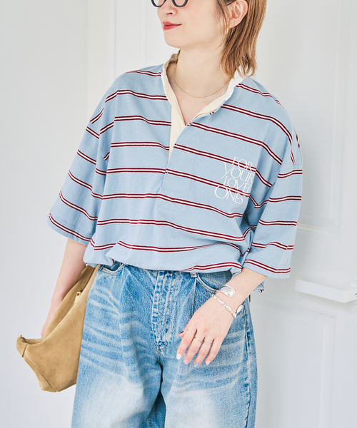 Spick & Span(スピックアンドスパン)の「melple / メイプル Seaview Rugger Shirt(Tシャツ/カットソー・レディース・サックスブルー/ブラック・SMALL)」の12枚目の写真