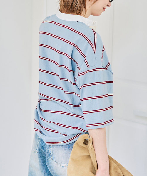 Spick & Span(スピックアンドスパン)の「melple / メイプル Seaview Rugger Shirt(Tシャツ/カットソー・レディース・サックスブルー/ブラック・SMALL)」の13枚目の写真